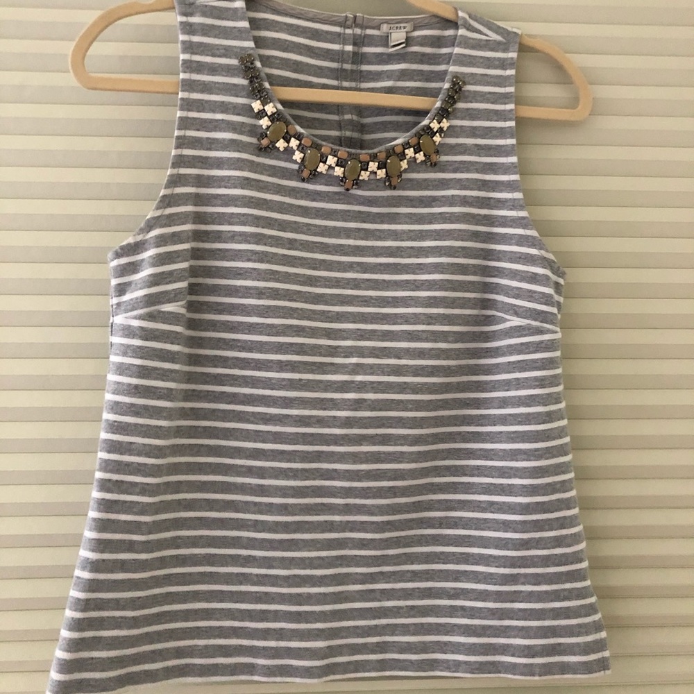 J Crew - sleeveless striped top, embellished neck